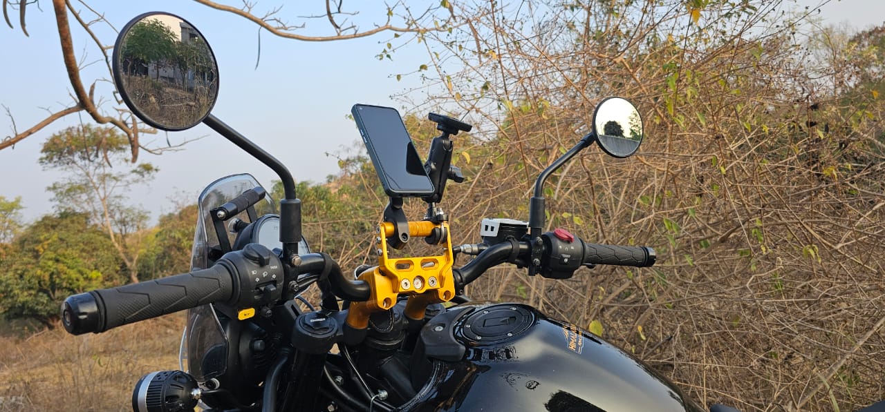 Handle Bar Riser With Mobile Mount Combo (Gold) / Himalayan 450