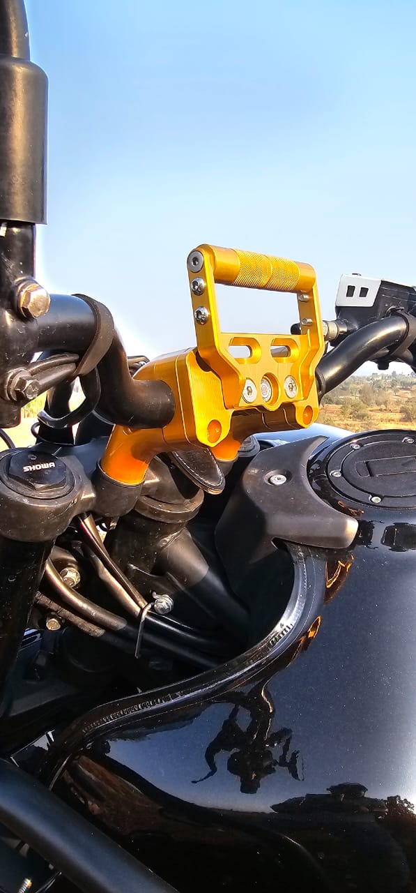 Handle Bar Riser With Mobile Mount Combo (Gold) / Himalayan 450